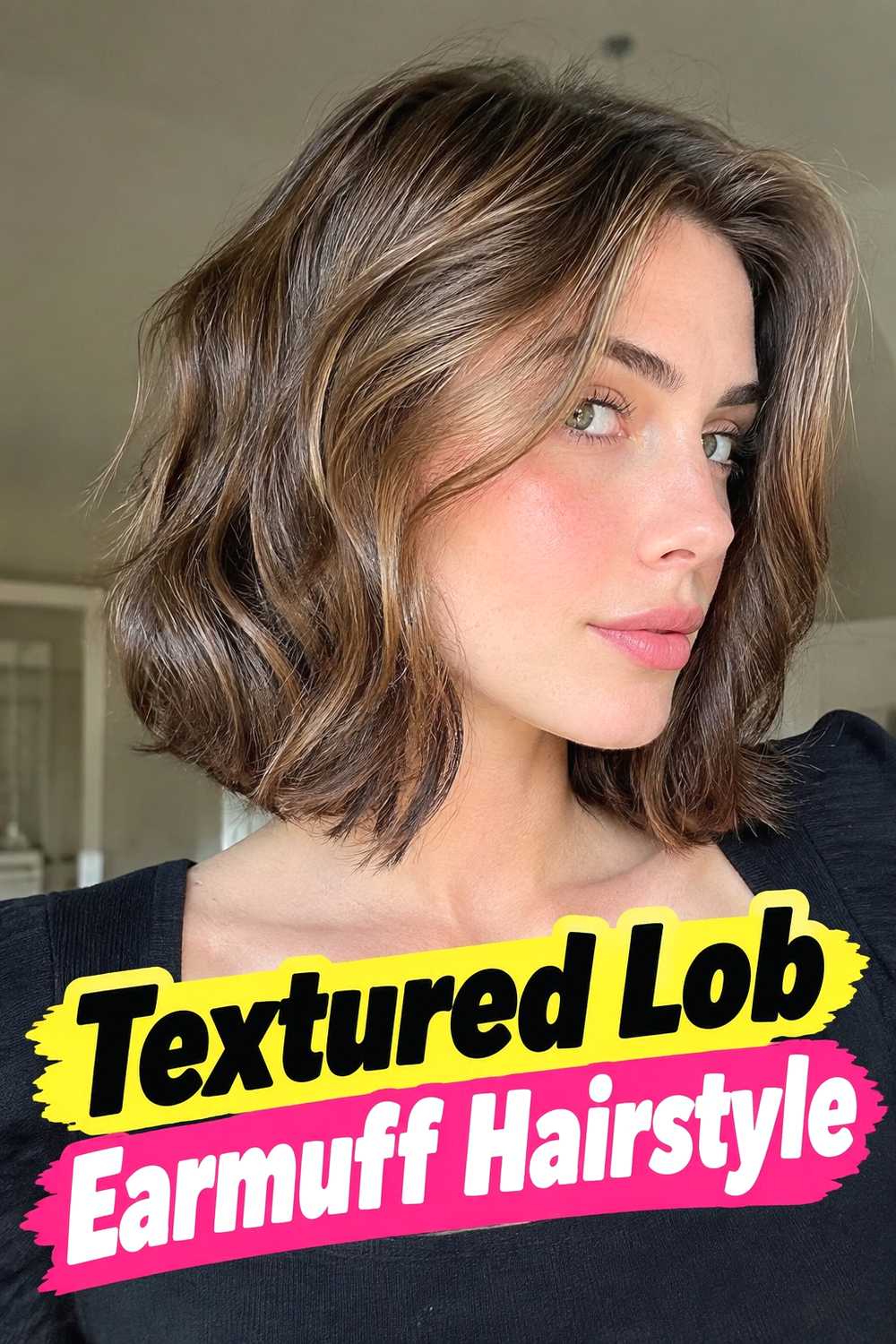 9. Textured Lob Earmuff Hairstyle