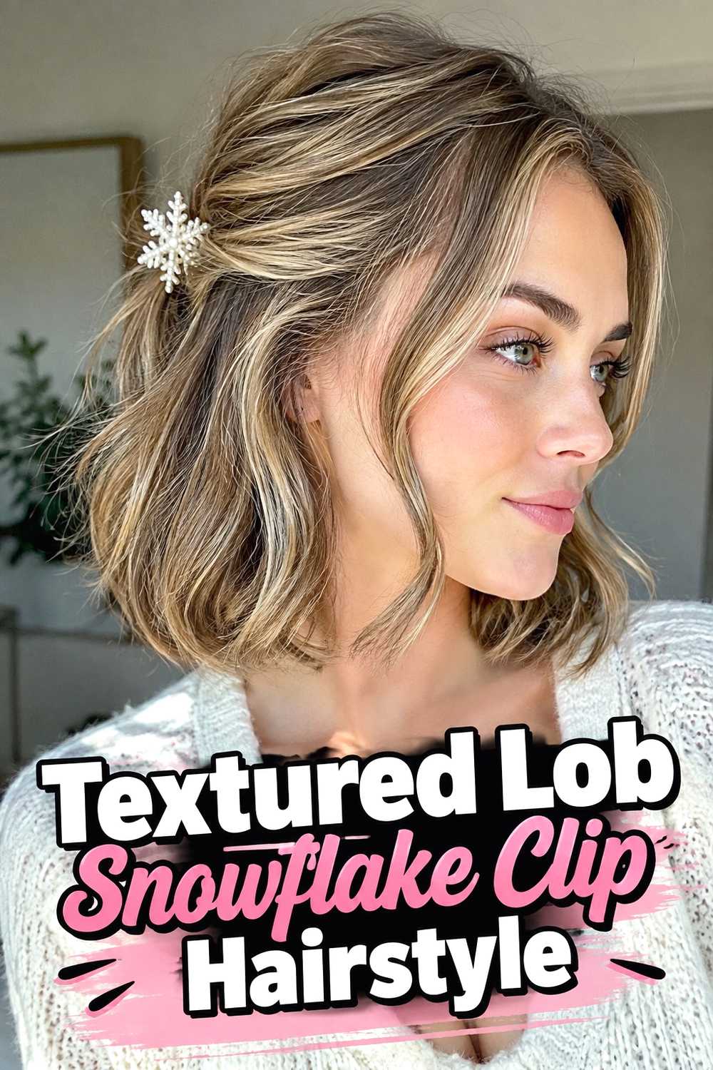 12. Textured Lob Snowflake Clip Hairstyle