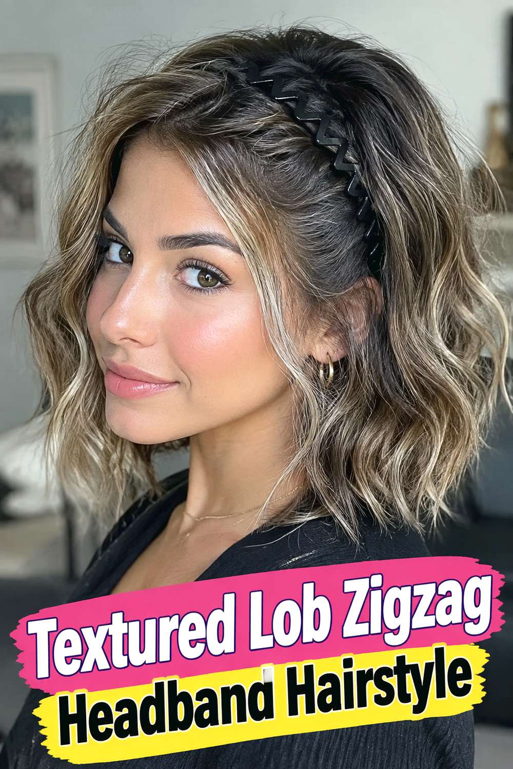 Textured Lob Zigzag Headband Hairstyle