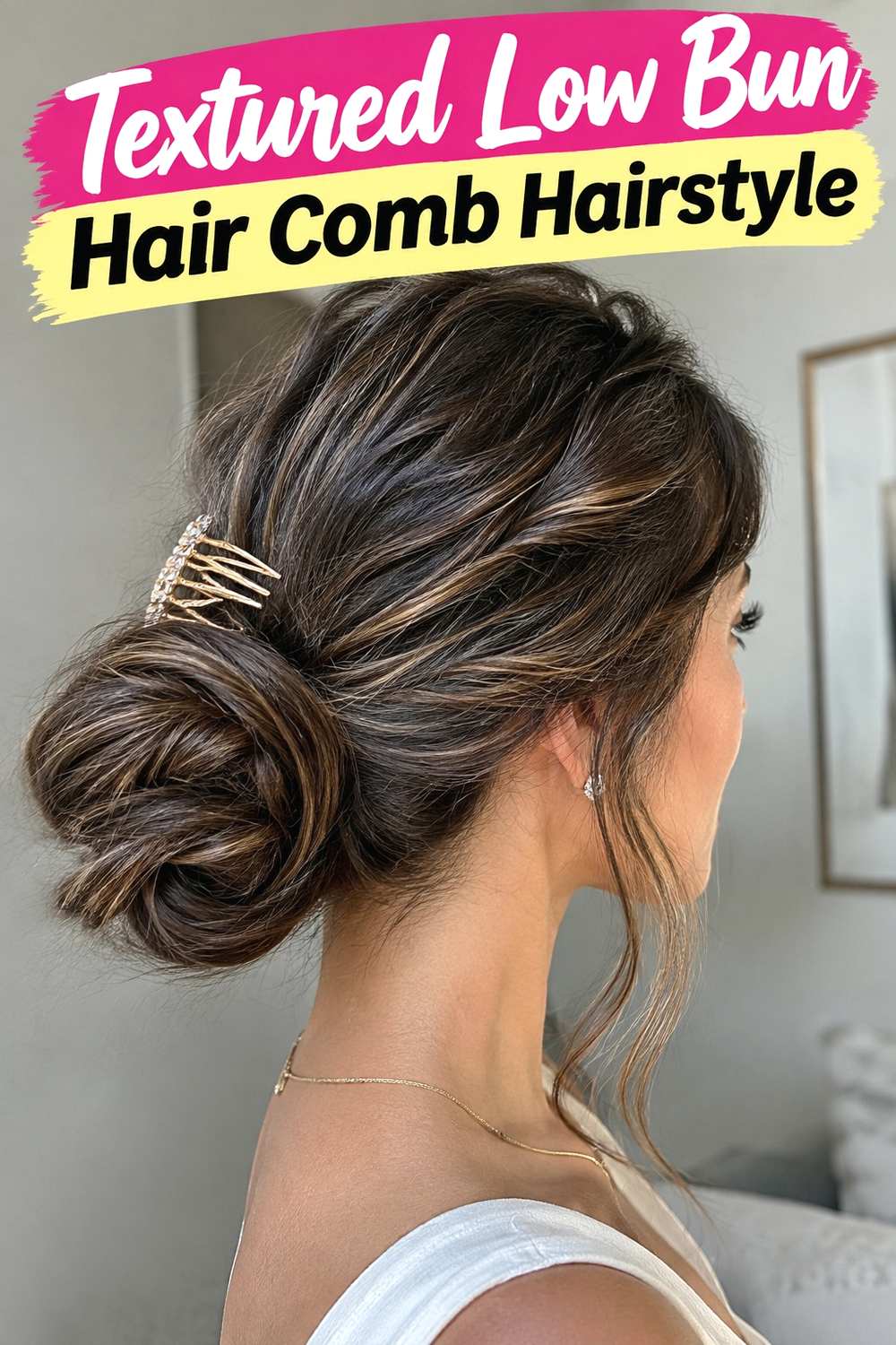 3. Textured Low Bun Hair Comb Hairstyle