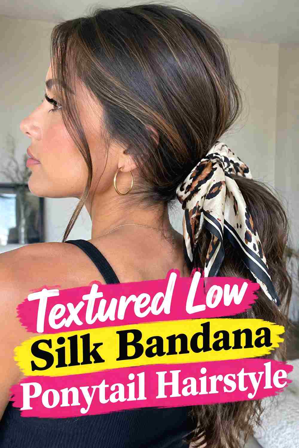 13. Textured Low Silk Bandana Ponytail Hairstyle