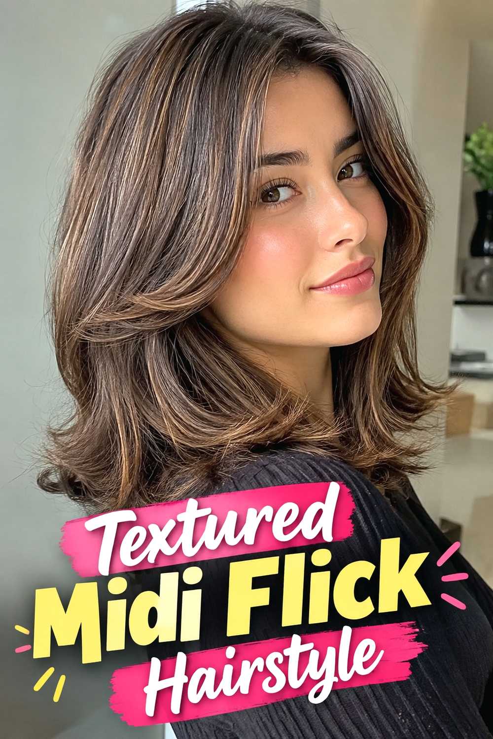 11. Textured Midi Flick Hairstyle
