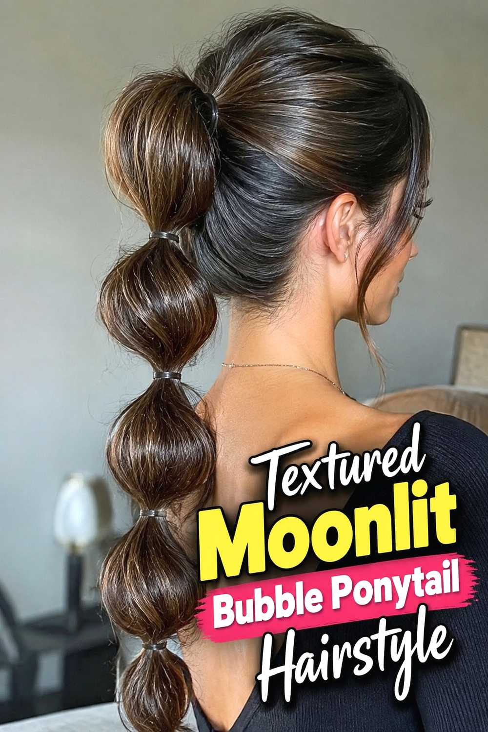5. Textured Moonlit Bubble Ponytail Hairstyle