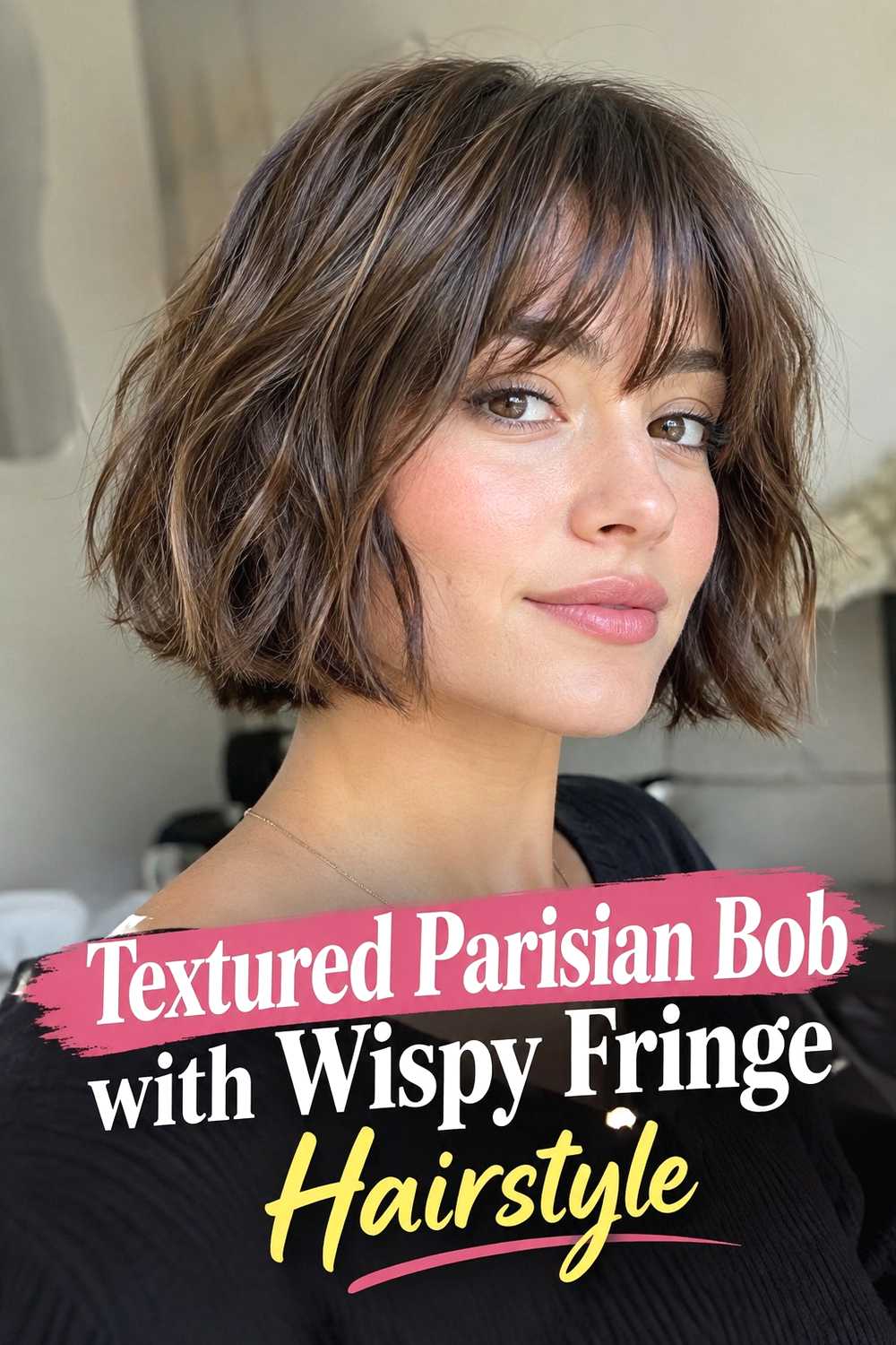 6. Textured Parisian Bob With Wispy Fringe Hairstyle