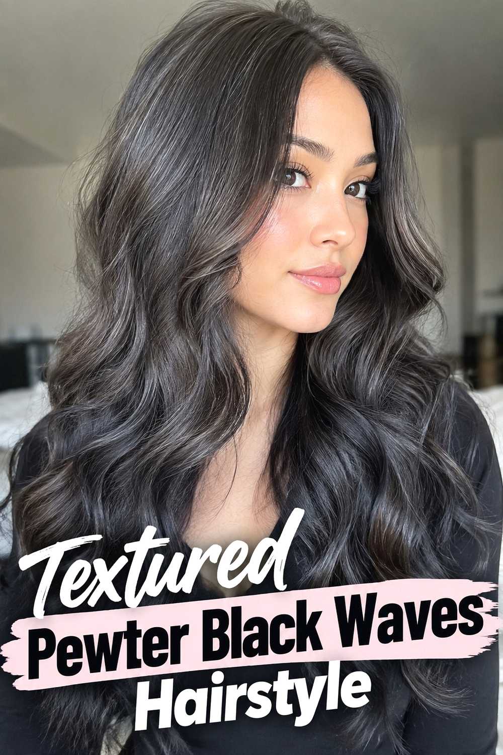 18. Textured Pewter Black Waves Hairstyle