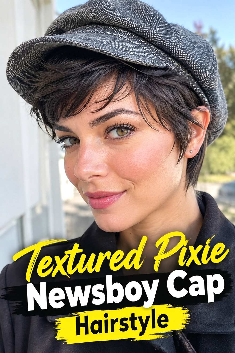 9. Textured Pixie Newsboy Cap Hairstyle