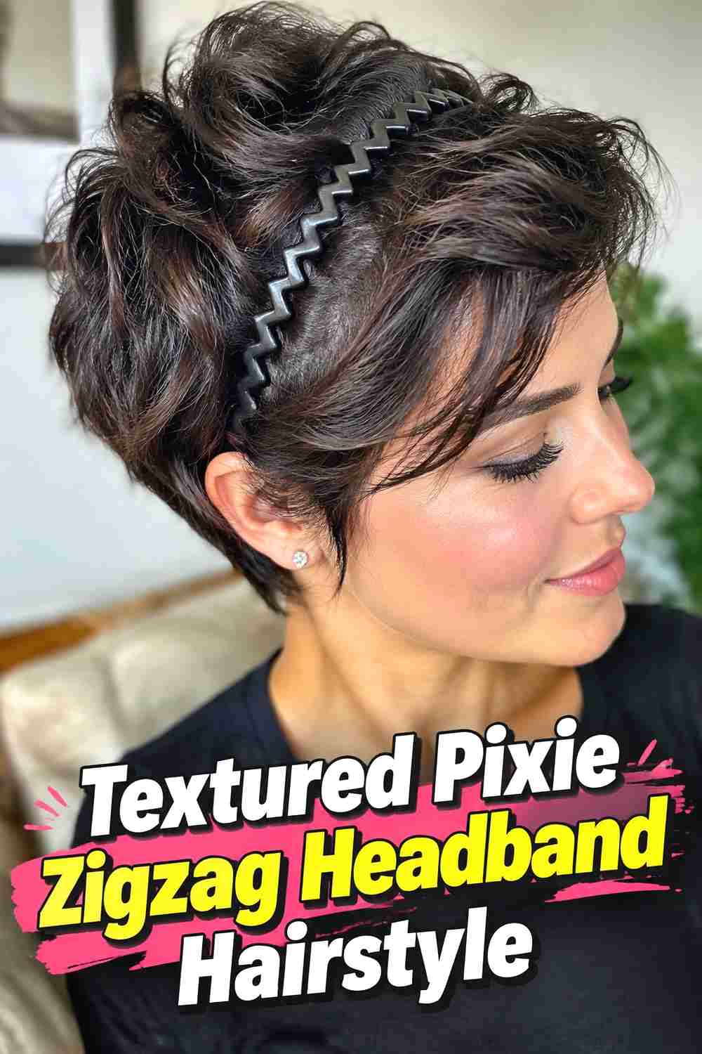 10. Textured Pixie Zigzag Headband Hairstyle