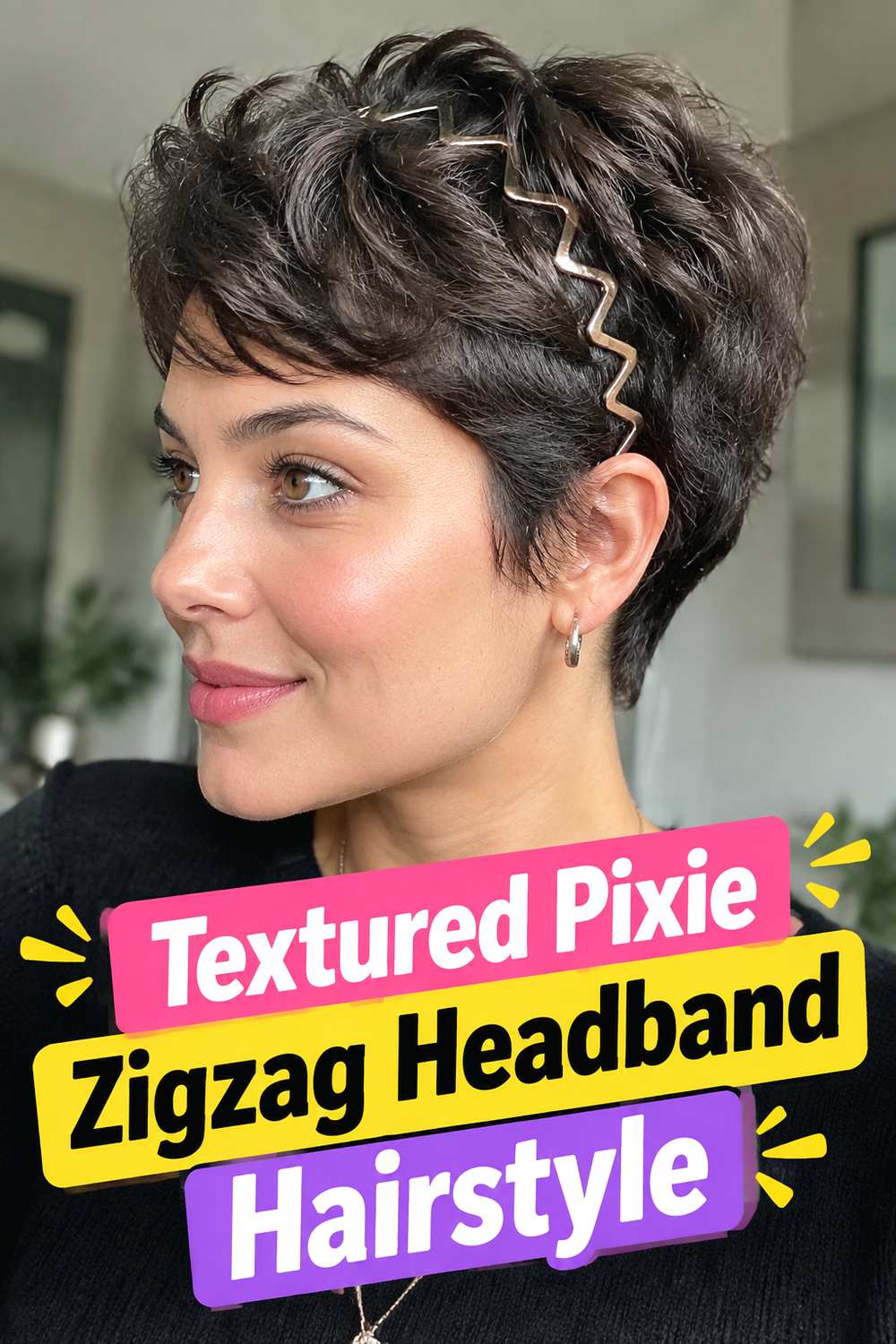Textured Pixie Zigzag Headband Hairstyle