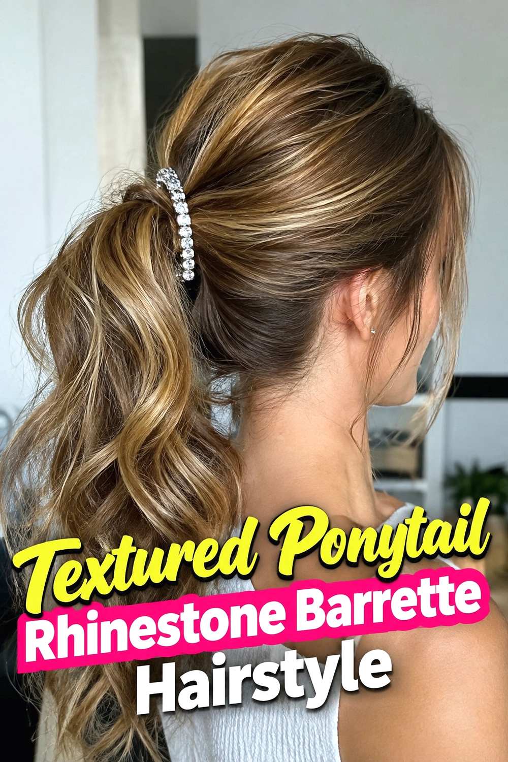 5. Textured Ponytail Rhinestone Barrette Hairstyle