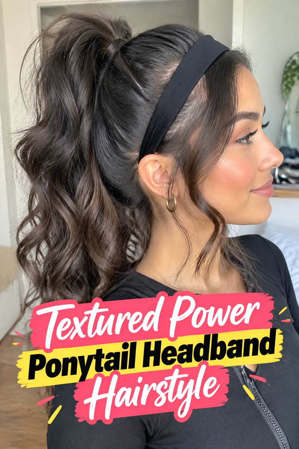 Textured Power Ponytail Headband Hairstyle