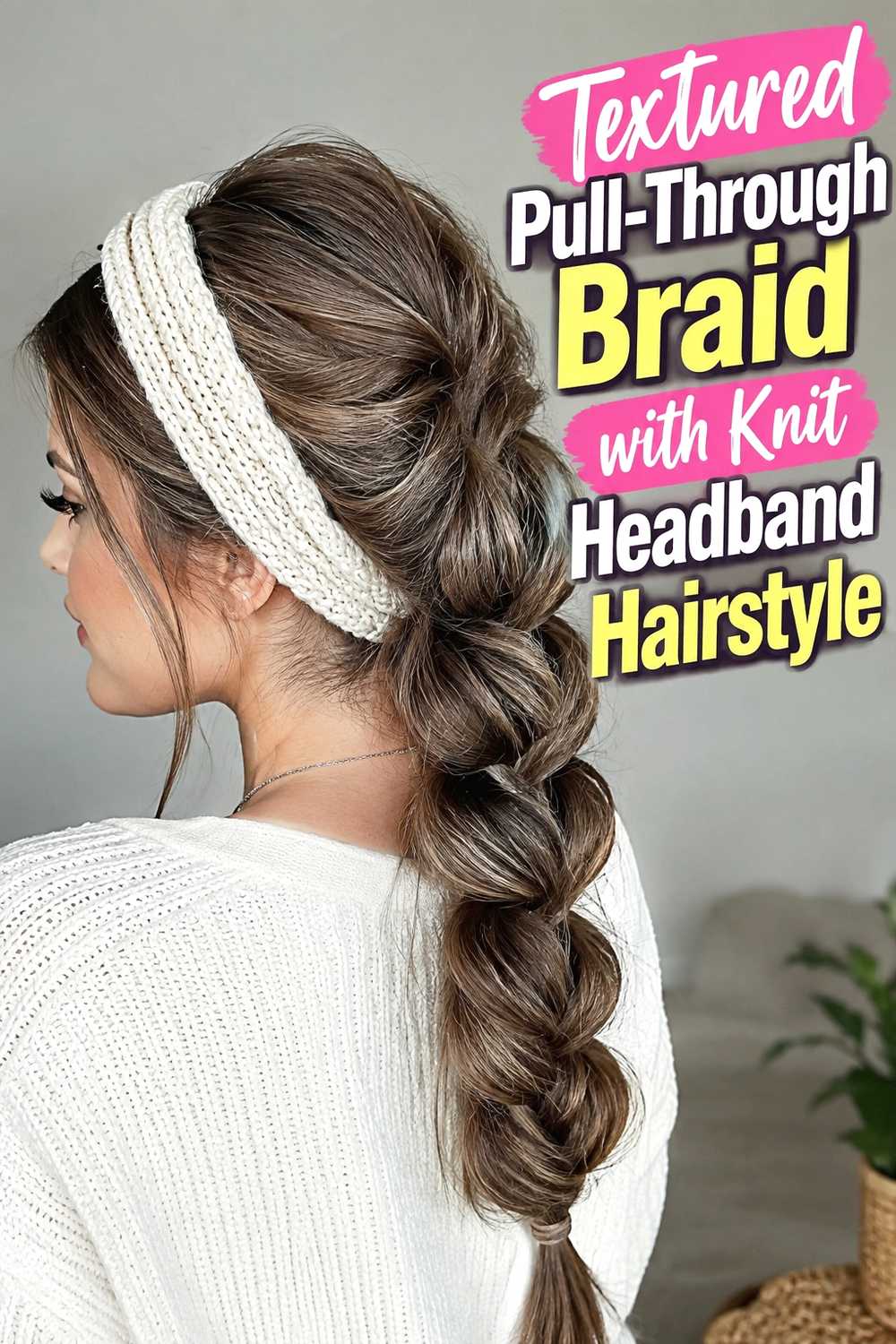 10. Textured Pull Through Braid With Knit Headband Hairstyle