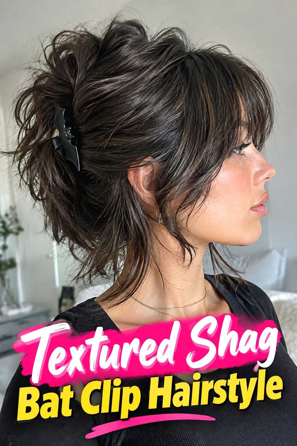 11. Textured Shag Bat Clip Hairstyle