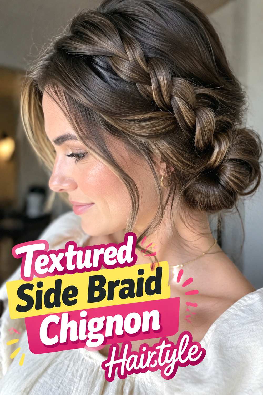 Textured Side Braid Chignon Hairstyle