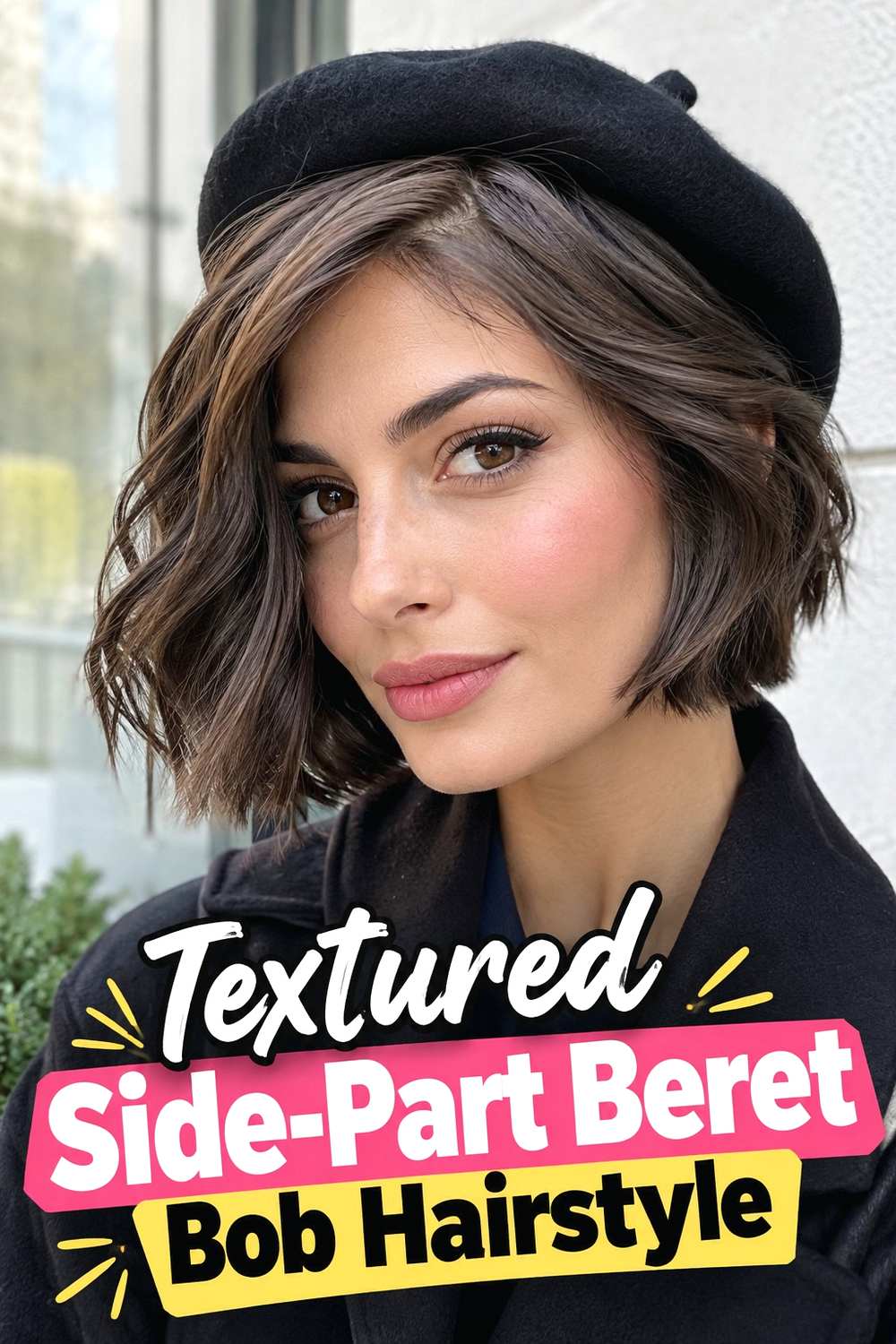 4. Textured Side Part Beret Bob Hairstyle