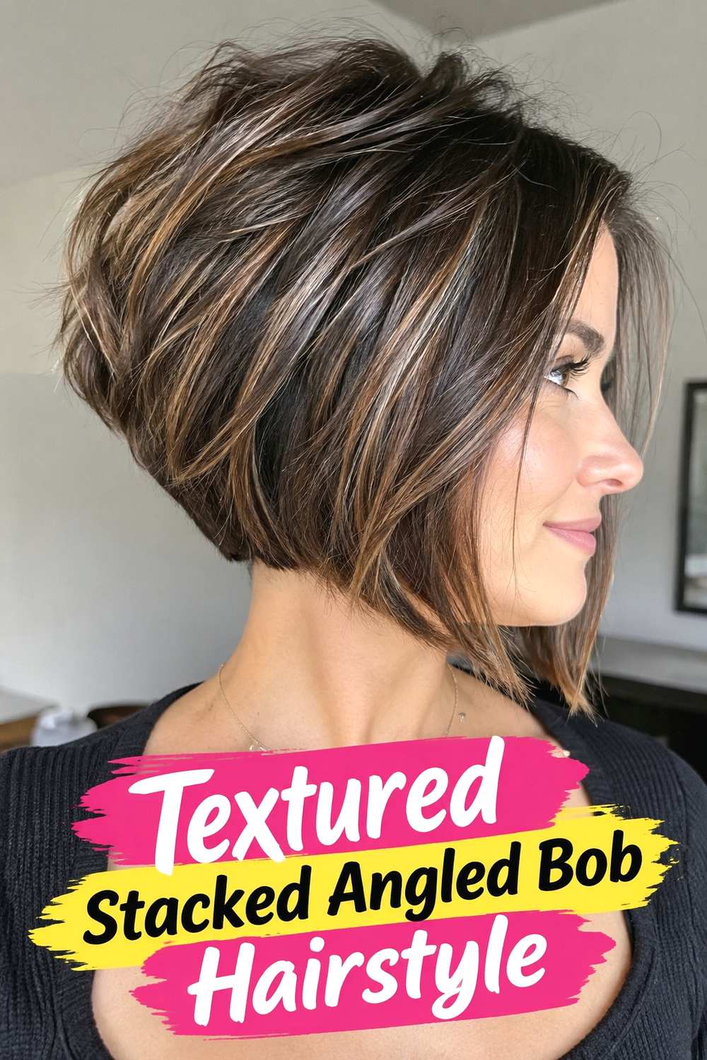 3. Textured Stacked Angled Bob Hairstyle