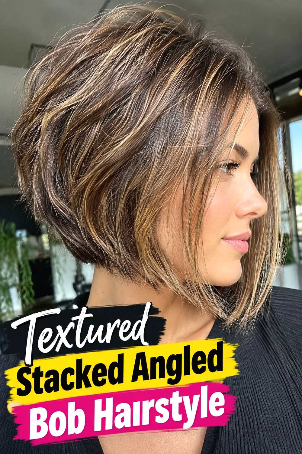 4. Textured Stacked Angled Bob Hairstyle