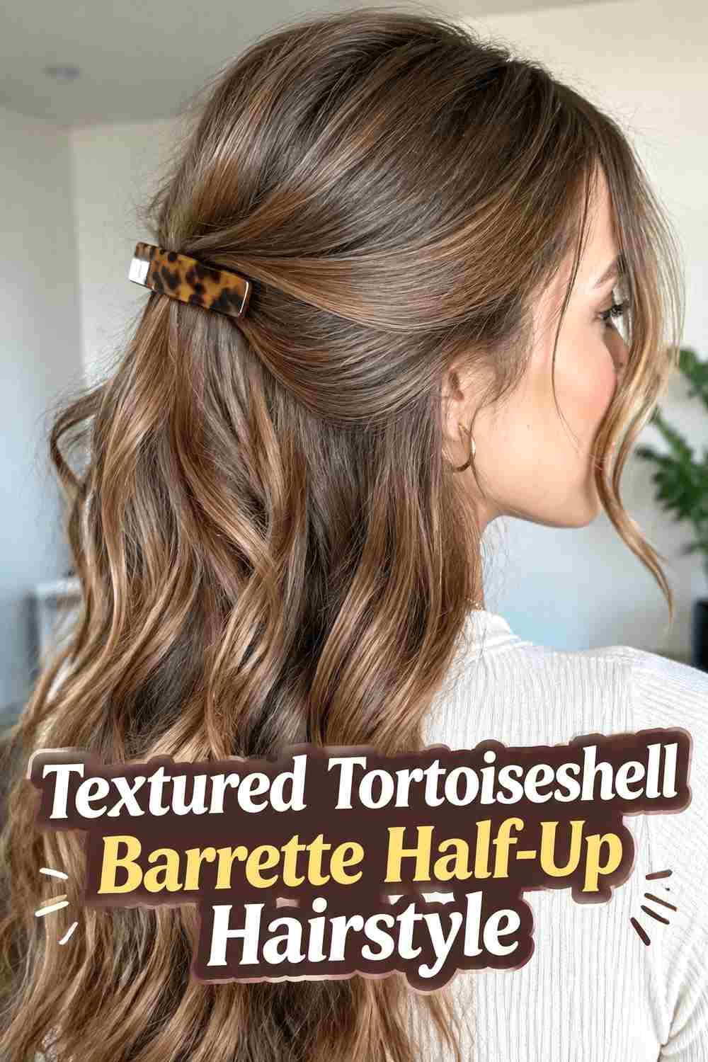 14. Textured Tortoiseshell Barrette Half Up Hairstyle