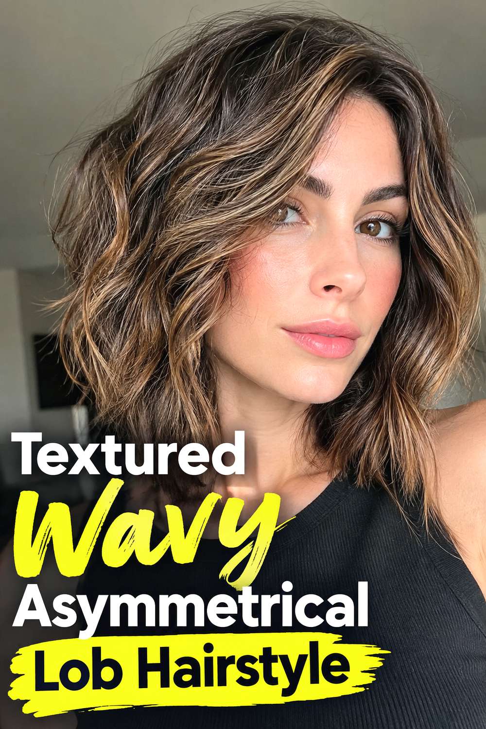 Textured Wavy Asymmetrical Lob Hairstyle