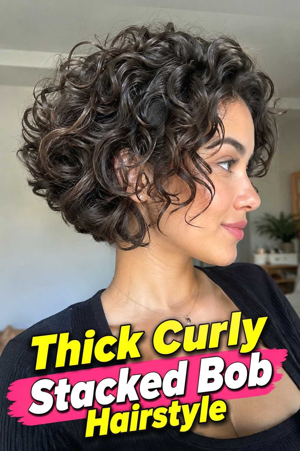 15. Thick Curly Stacked Bob Hairstyle