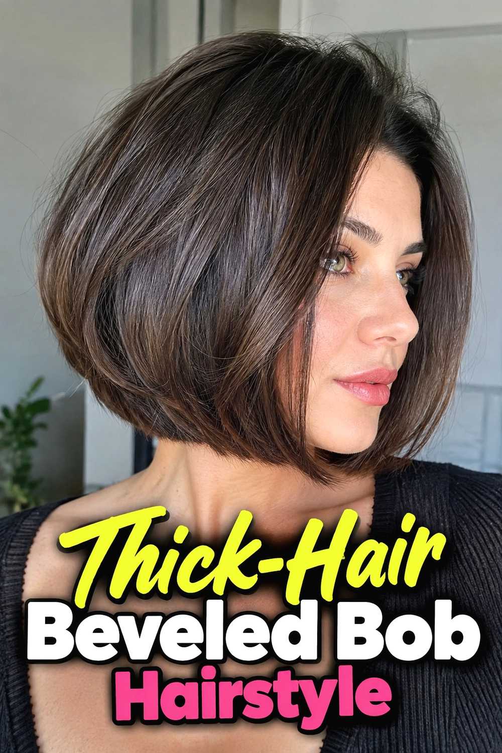 11. Thick Hair Beveled Bob Hairstyle
