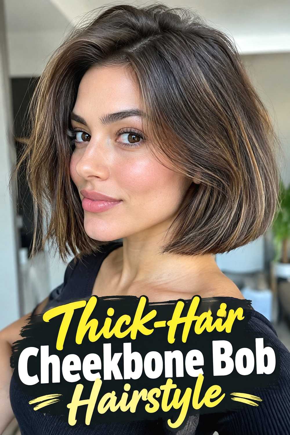 14. Thick Hair Cheekbone Bob Hairstyle