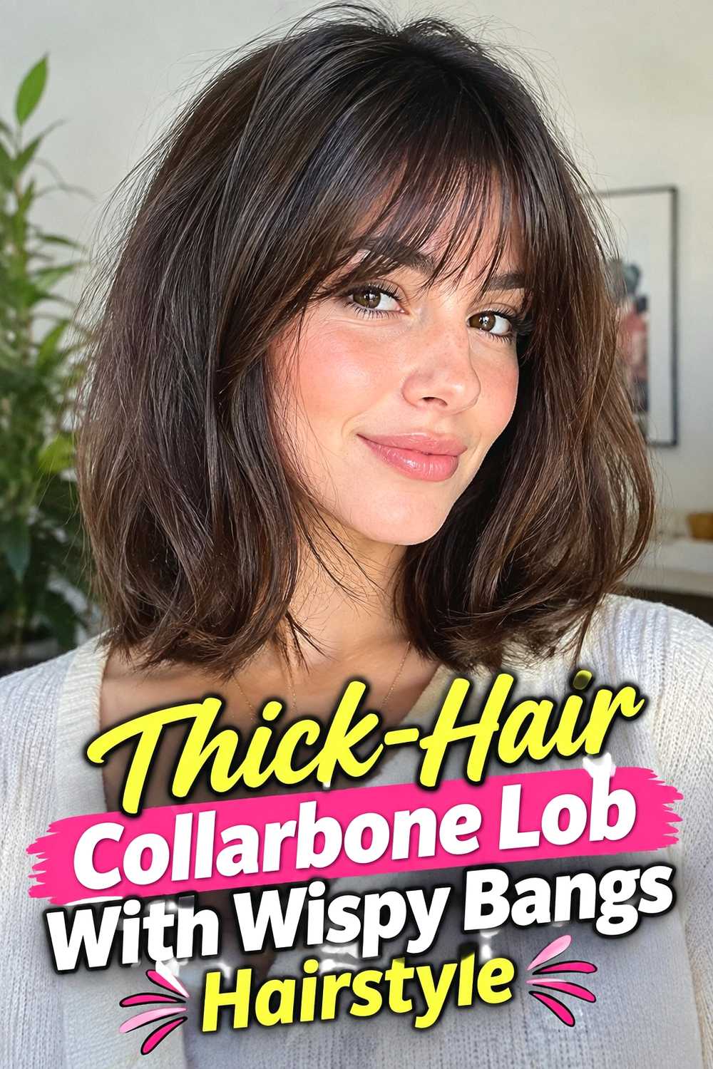 11. Thick Hair Collarbone Lob With Wispy Bangs Hairstyle