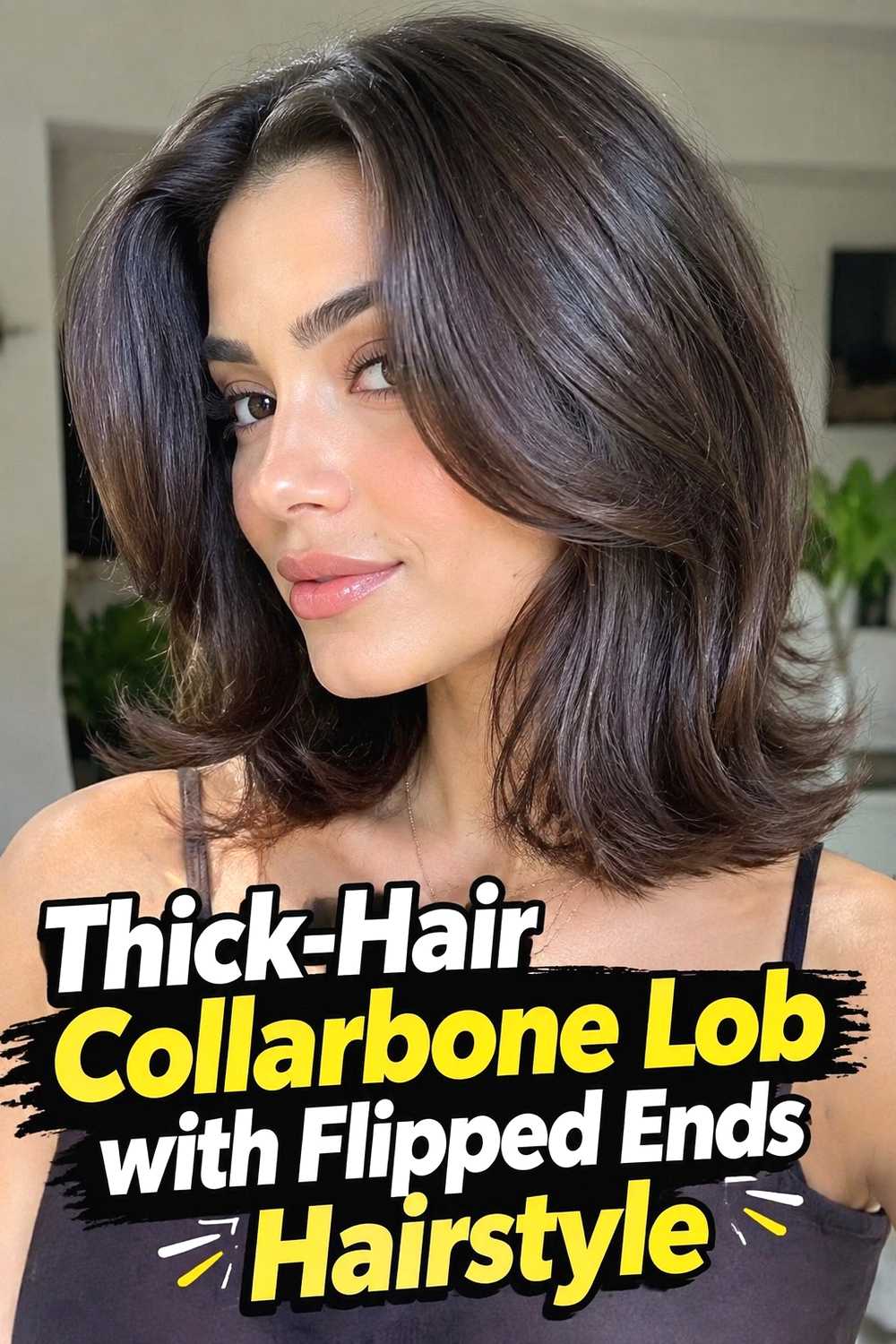 10. Thick Hair Collarbone Lob With Flipped Ends Hairstyle