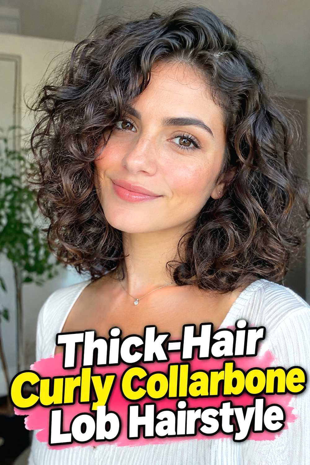 11. Thick Hair Curly Collarbone Lob Hairstyle