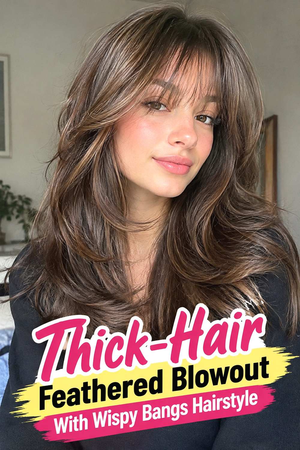 Thick-Hair Feathered Blowout With Wispy Bangs Hairstyle