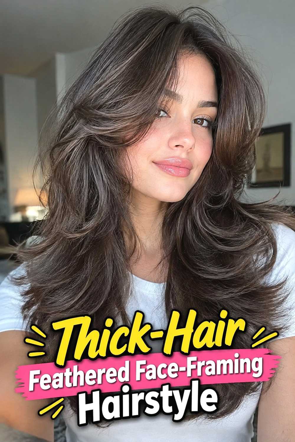 8. Thick Hair Feathered Face Framing Hairstyle