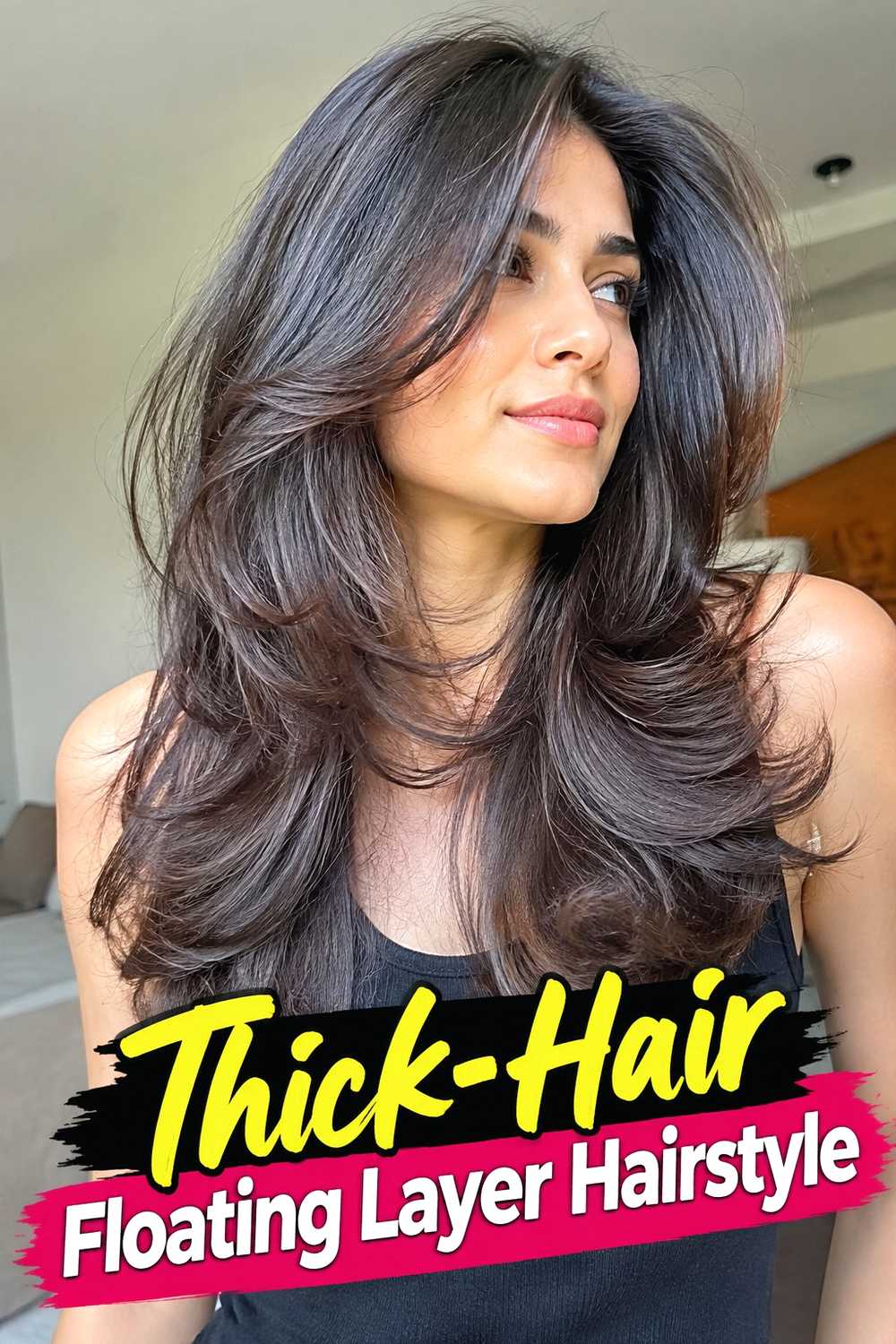 7. Thick Hair Floating Layer Hairstyle