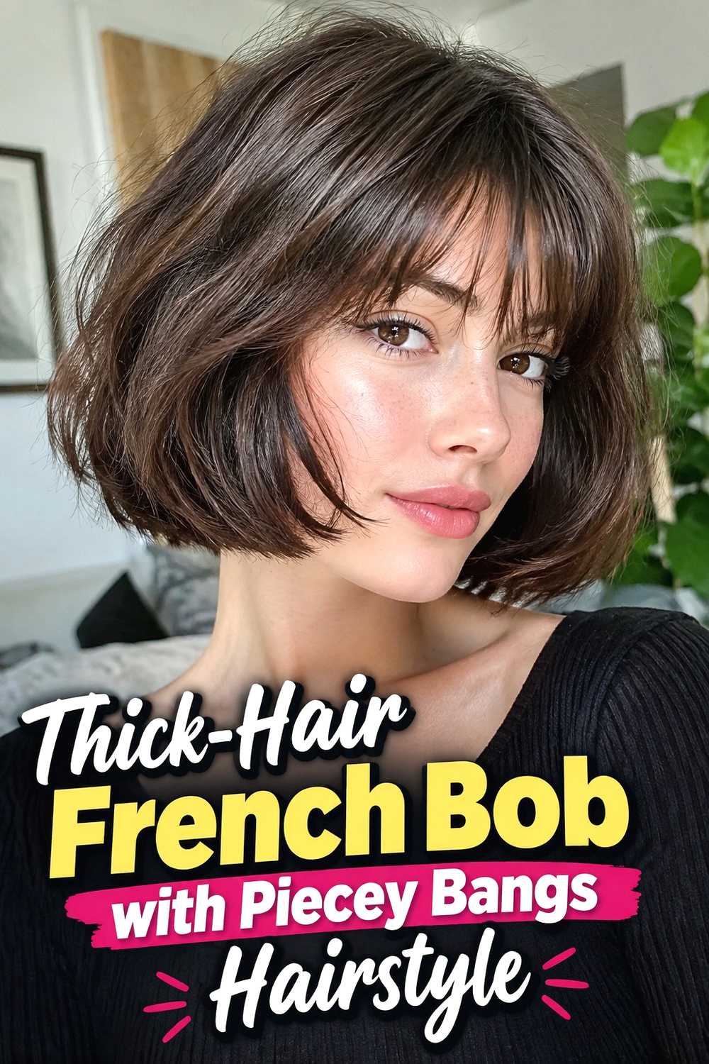11. Thick Hair French Bob With Piecey Bangs Hairstyle
