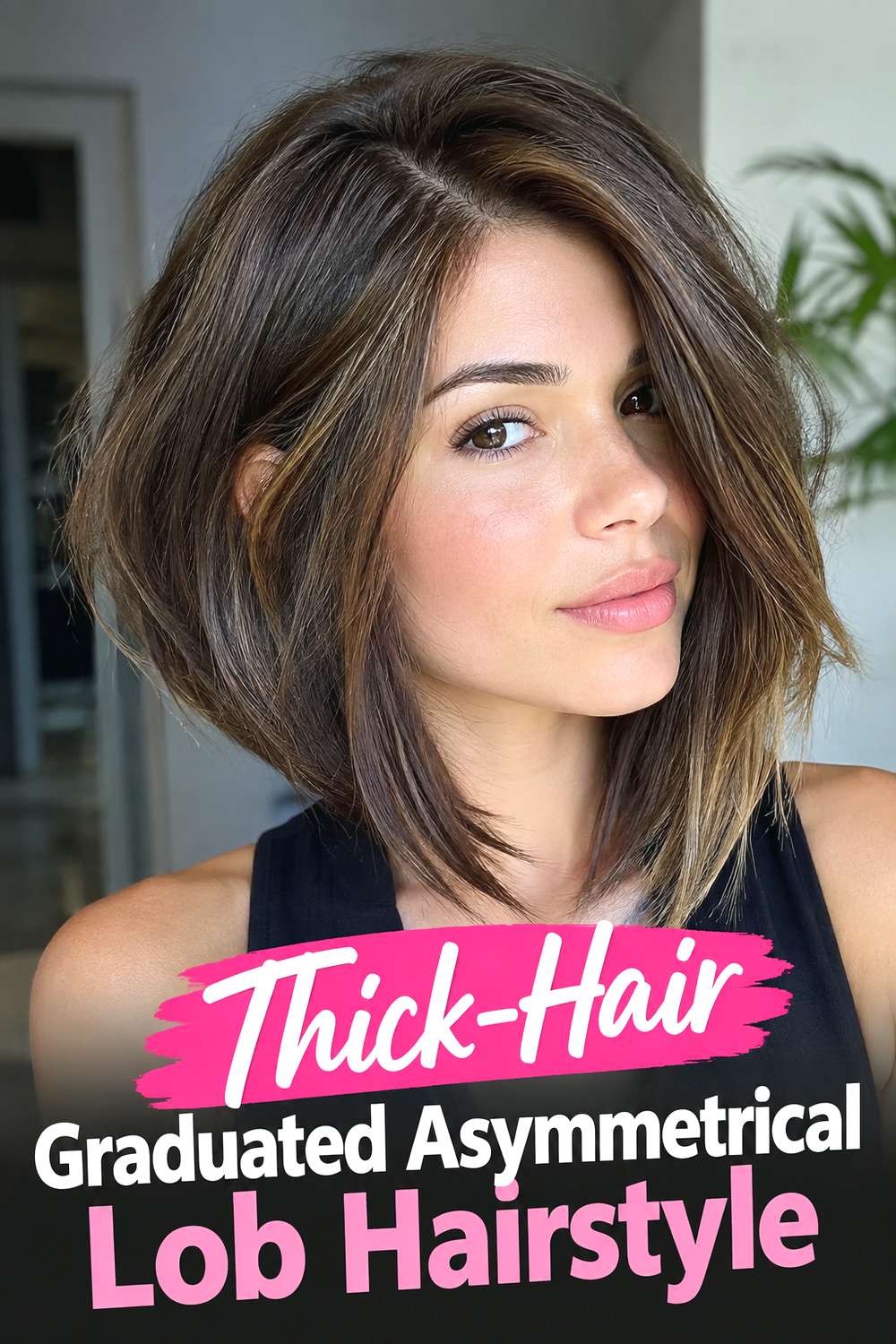Thick-Hair Graduated Asymmetrical Lob Hairstyle