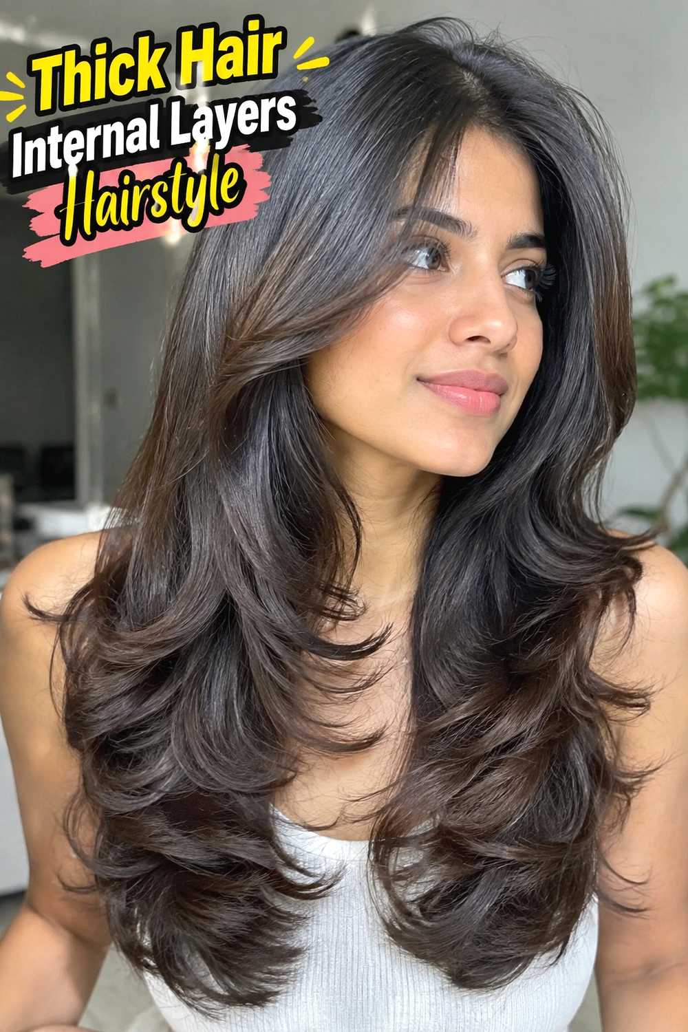 11. Thick Hair Internal Layers Hairstyle