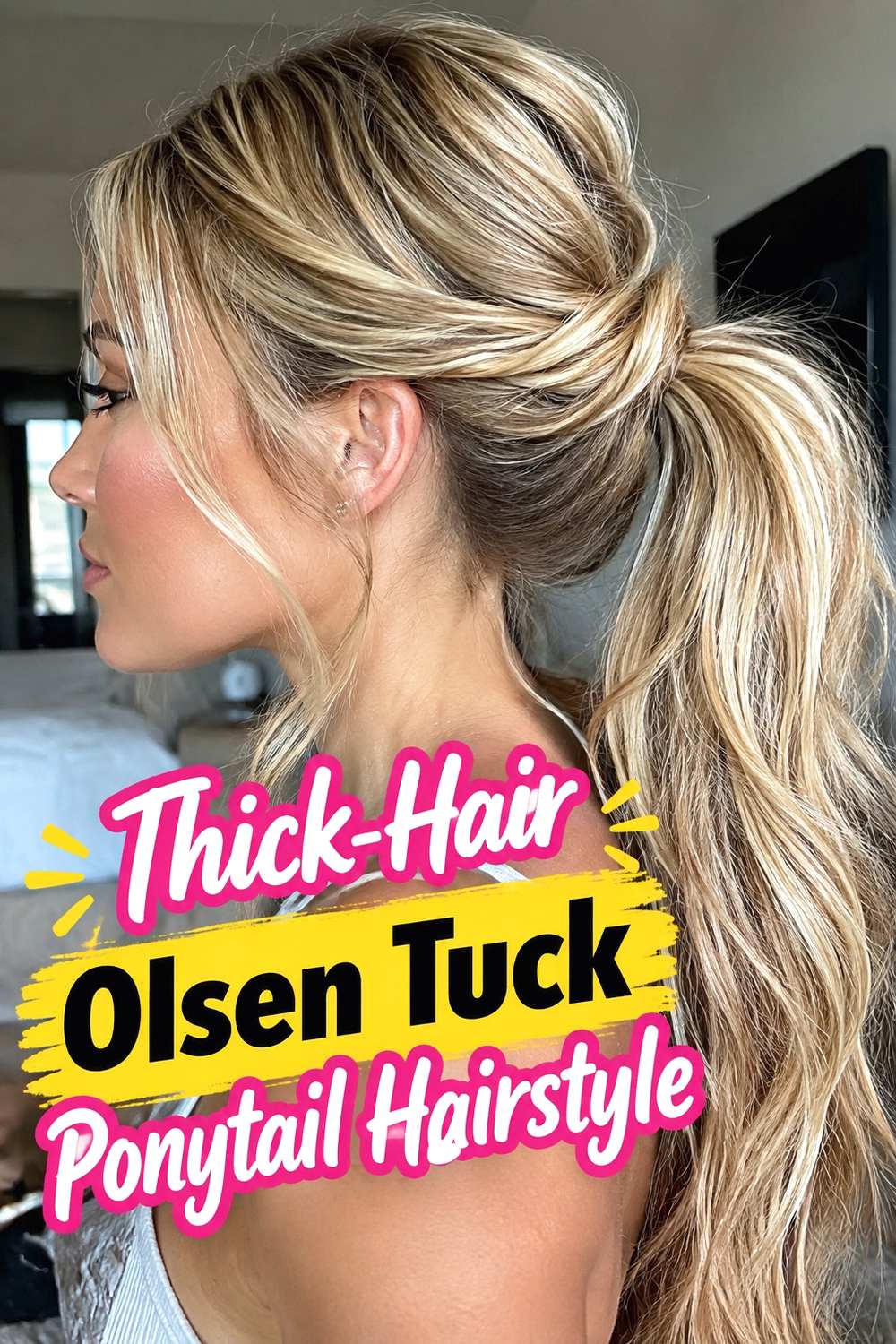 12. Thick Hair Olsen Tuck Ponytail Hairstyle