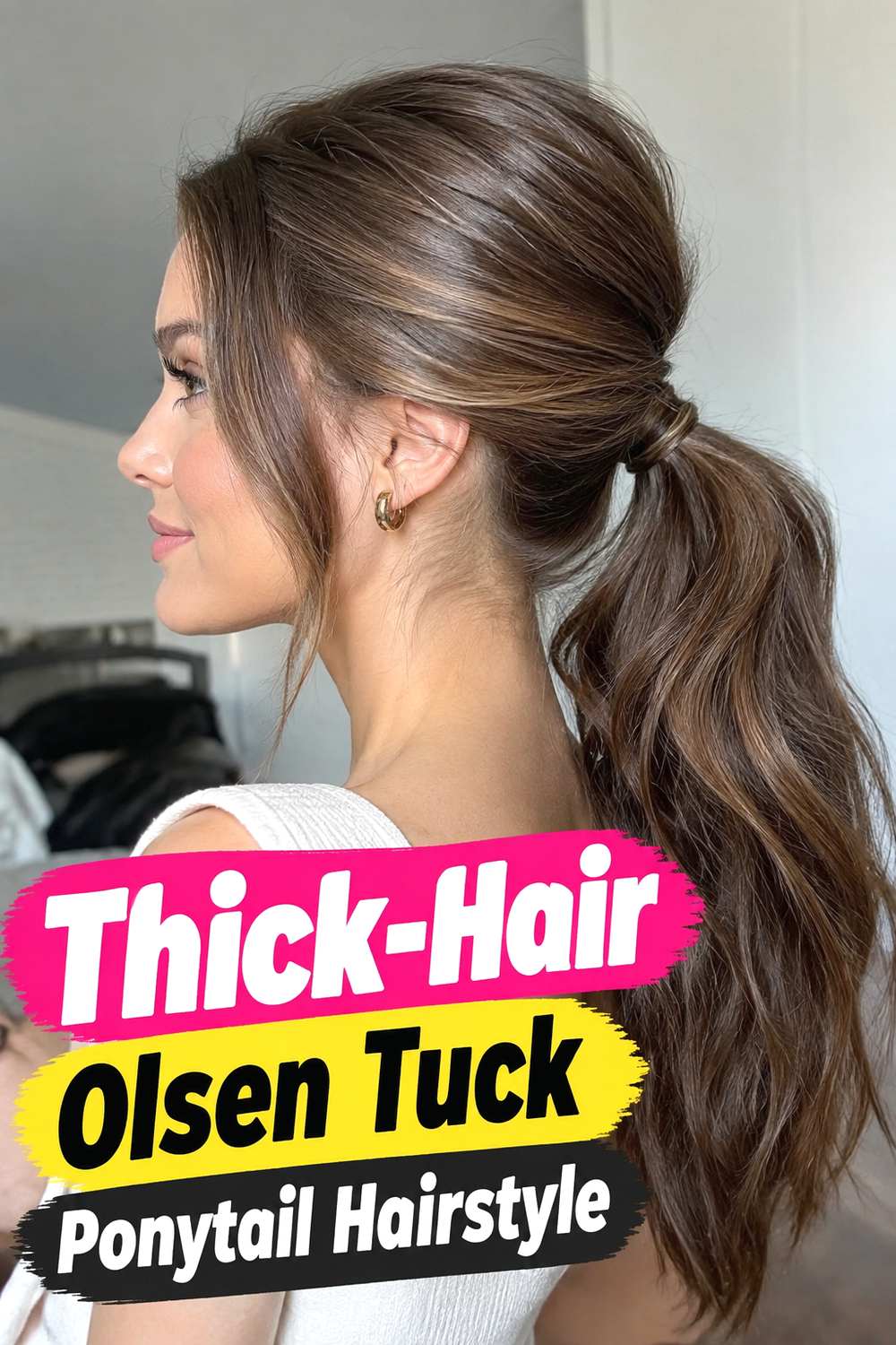Thick-Hair Olsen Tuck Ponytail Hairstyle