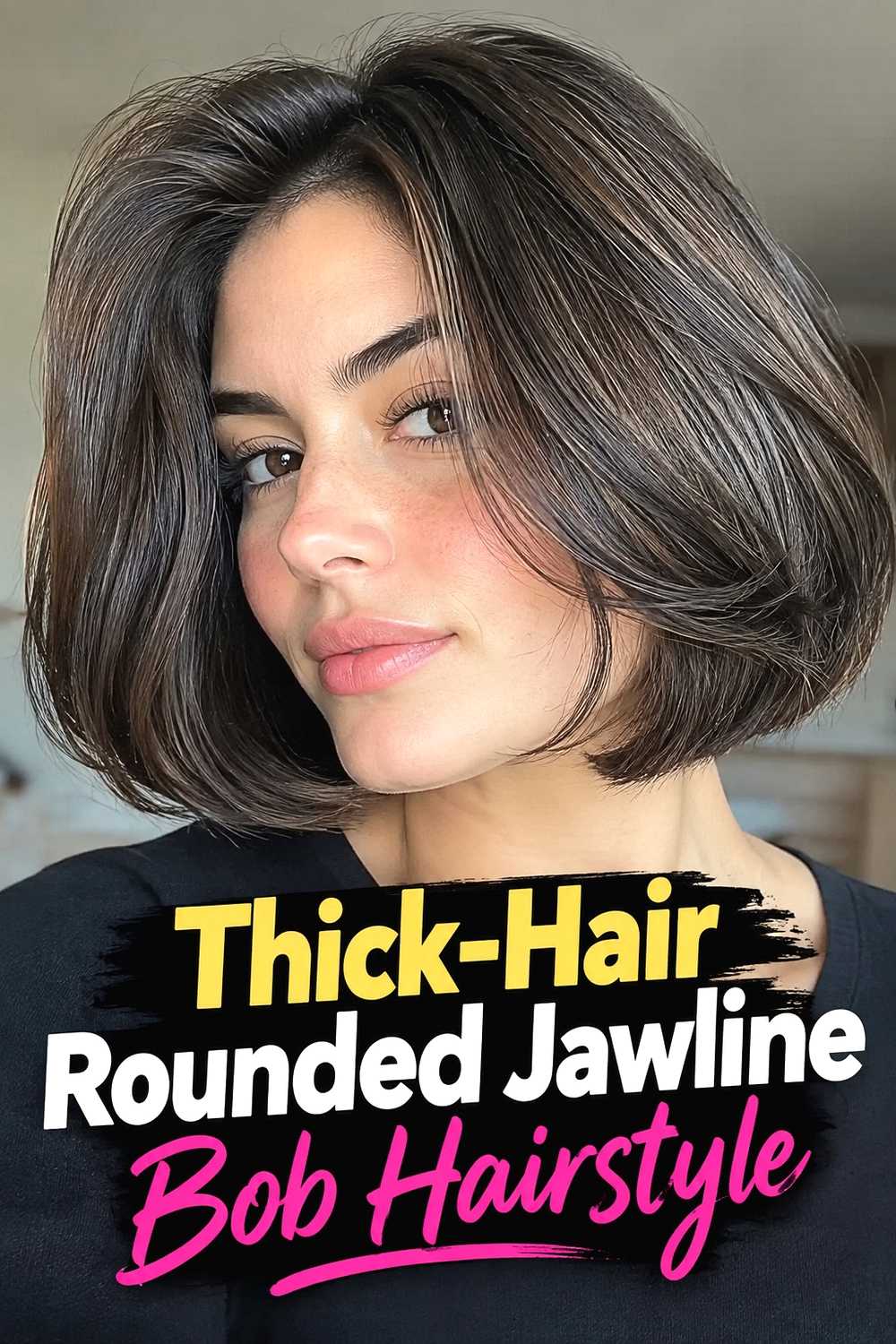 13. Thick Hair Rounded Jawline Bob Hairstyle