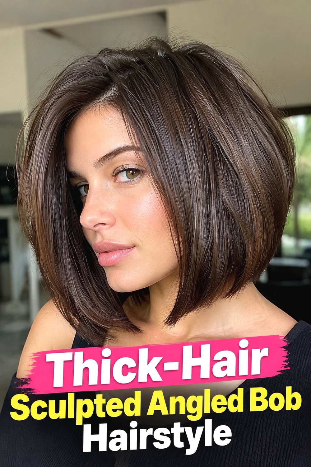 11. Thick Hair Sculpted Angled Bob Hairstyle
