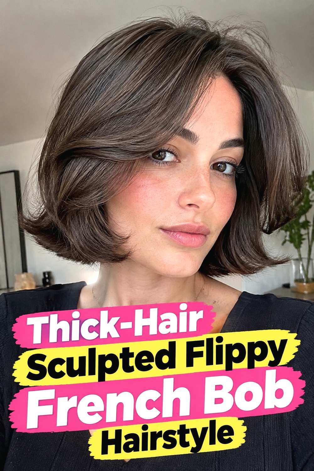 11. Thick Hair Sculpted Flippy French Bob Hairstyle