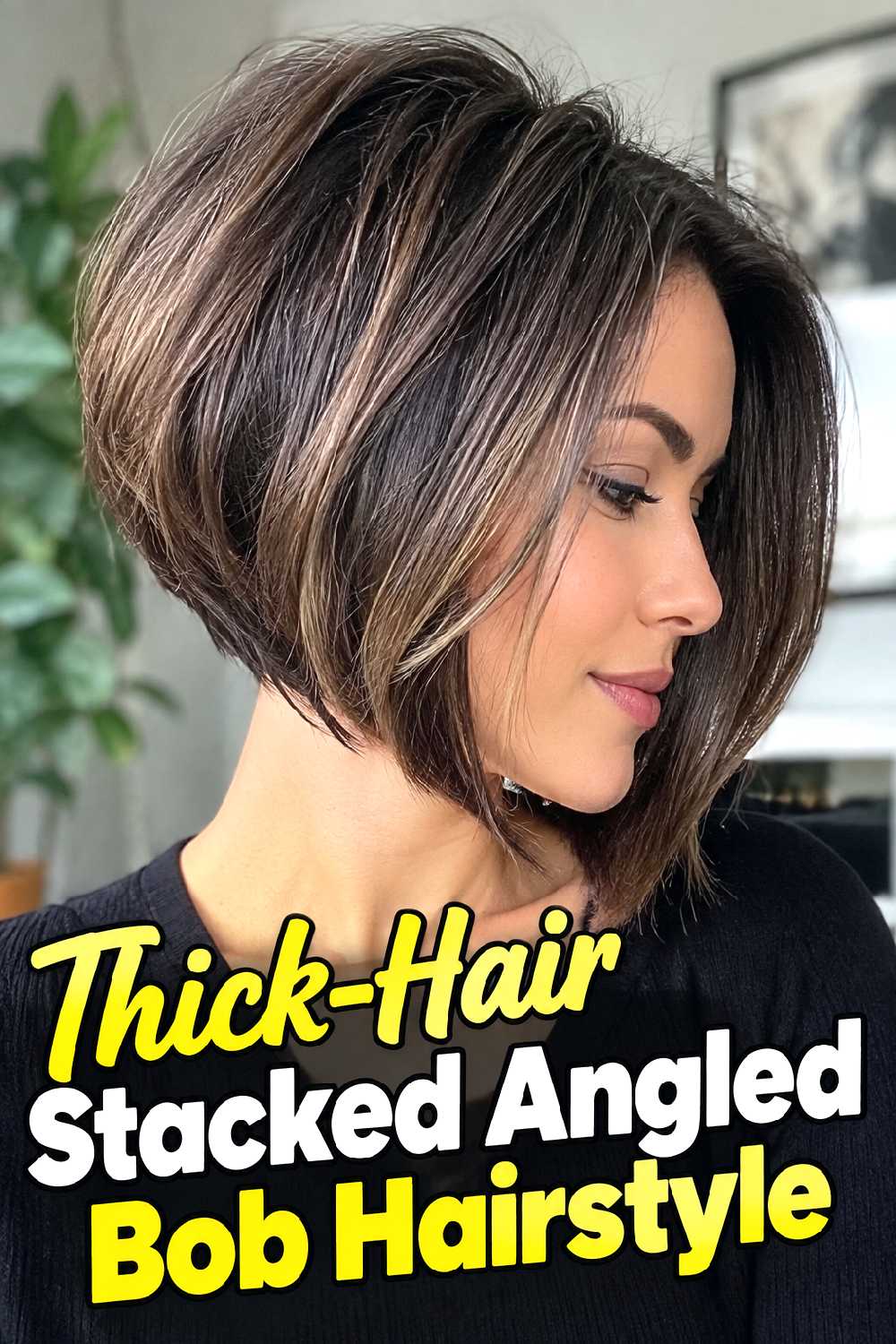 Thick-Hair Stacked Angled Bob Hairstyle