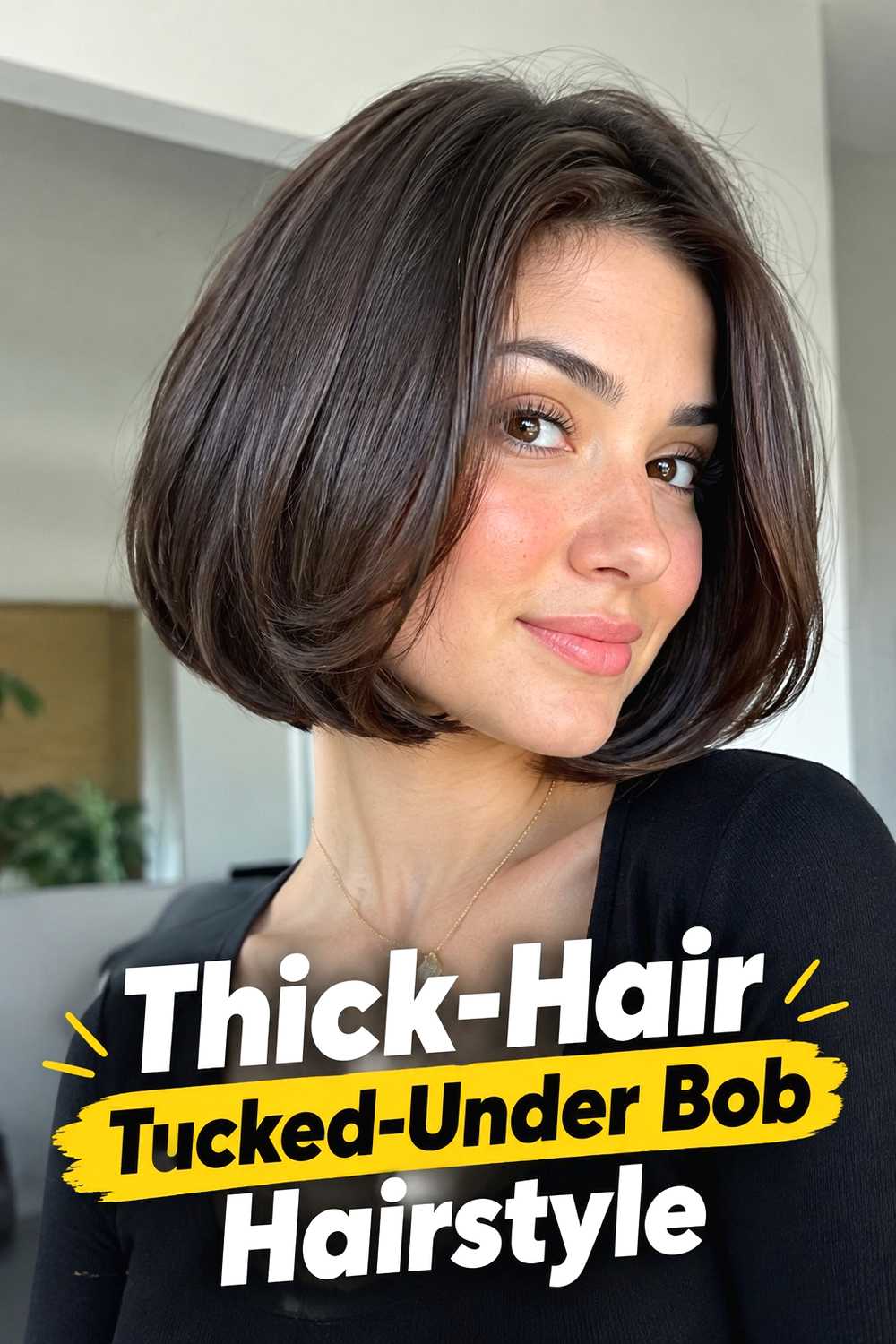 15. Thick Hair Tucked Under Bob Hairstyle