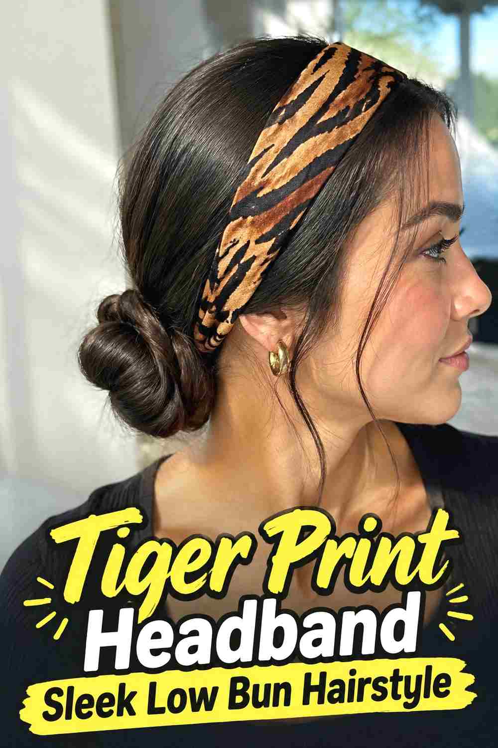 4. Tiger Print Headband Sleek Low Bun Hairstyle