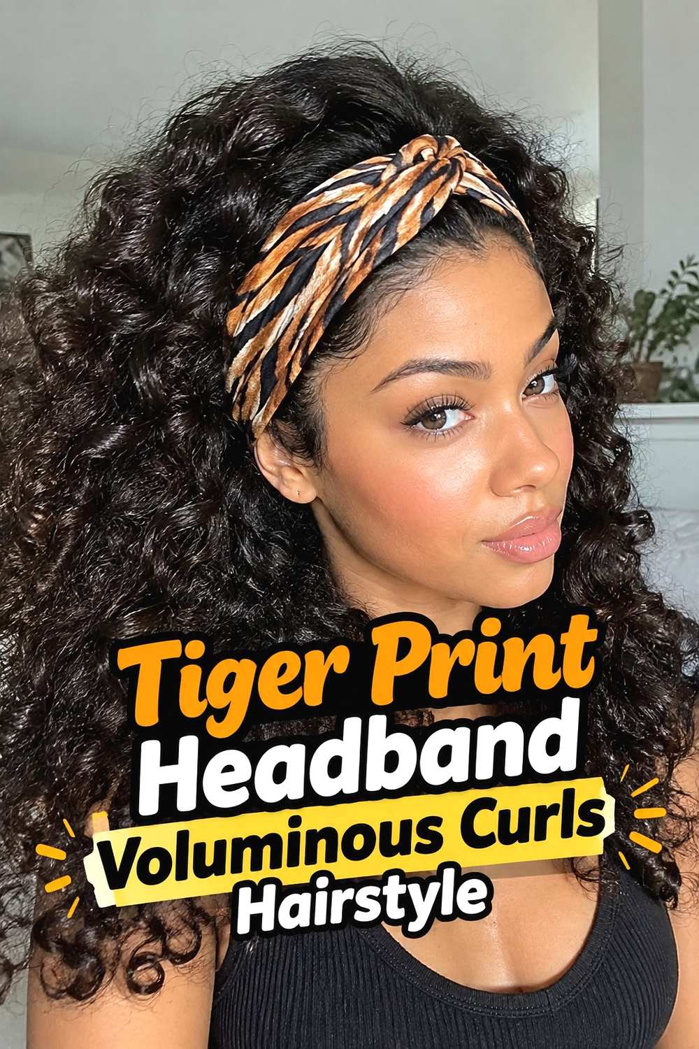 5. Tiger Print Headband Voluminous Curls Hairstyle
