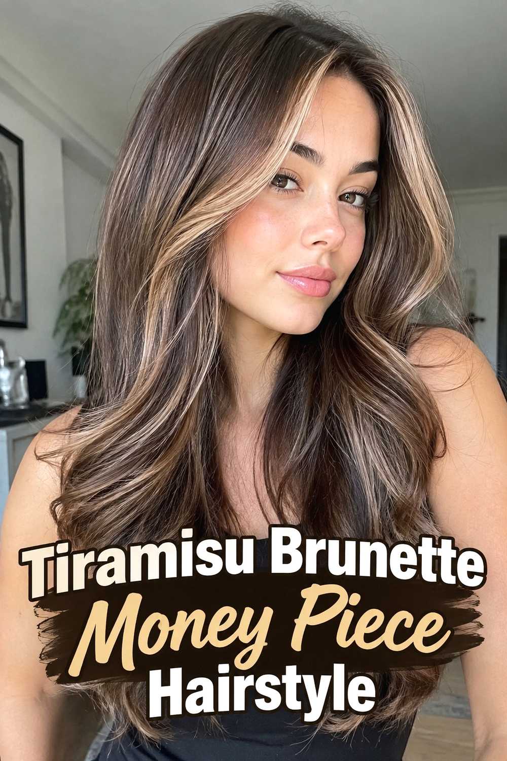 14. Tiramisu Brunette Money Piece Hairstyle