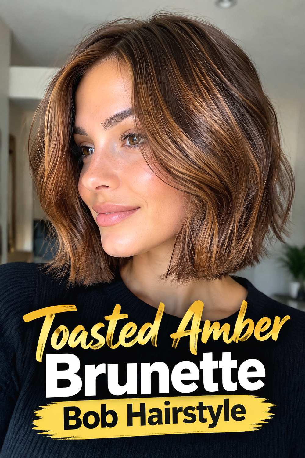 Toasted Amber Brunette Bob Hairstyle