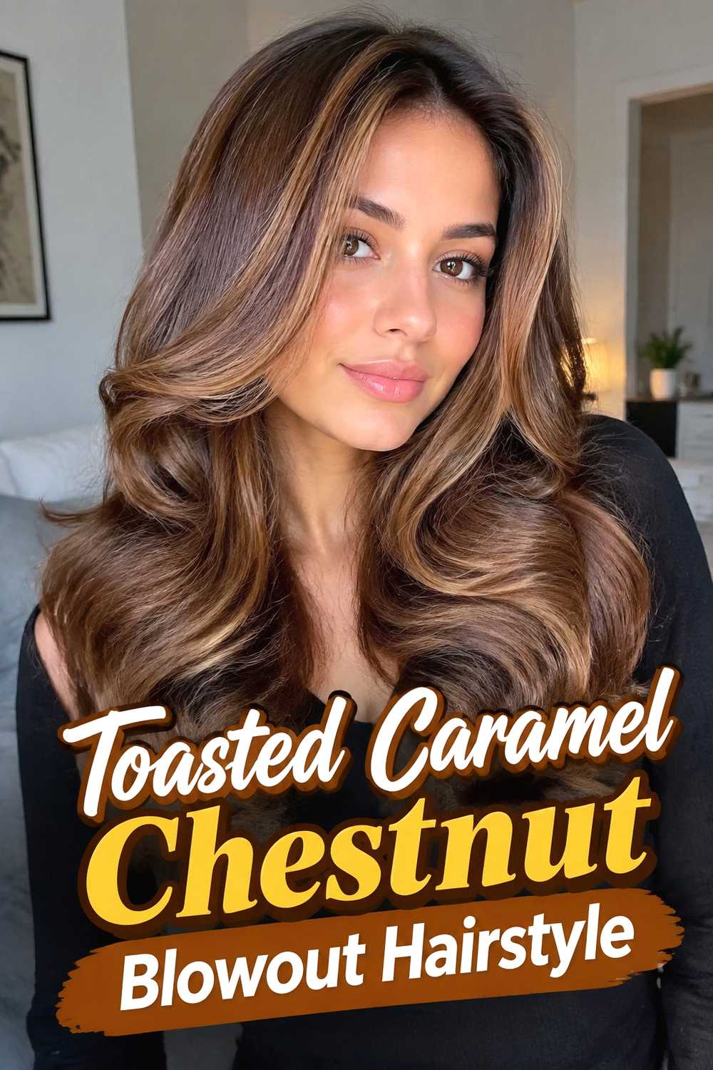 14. Toasted Caramel Chestnut Blowout Hairstyle