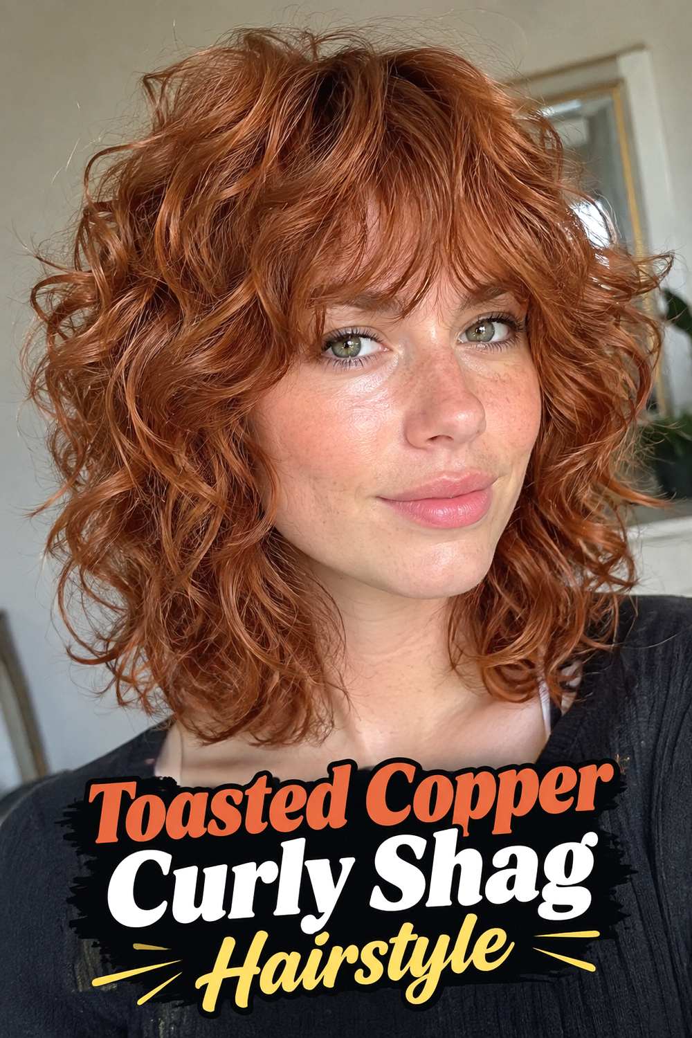 Toasted Copper Curly Shag Hairstyle