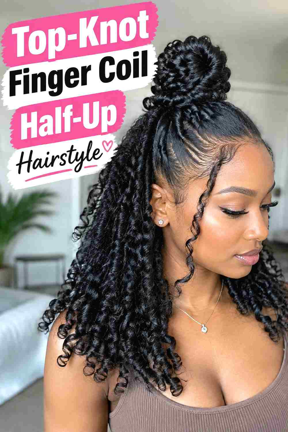 11. Top Knot Finger Coil Half Up Hairstyle