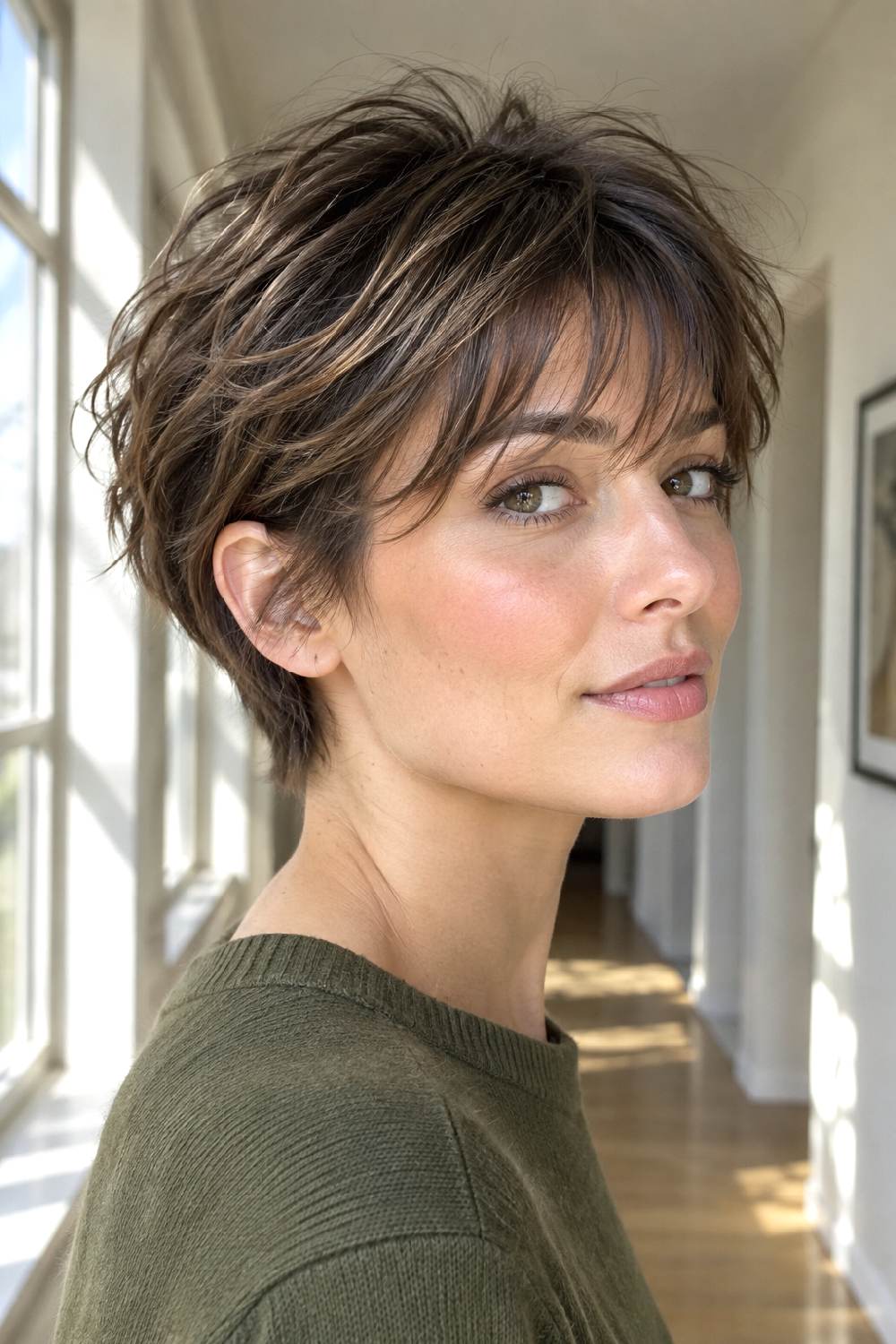 Tousled Bixie French Wispy Bangs Hairstyle