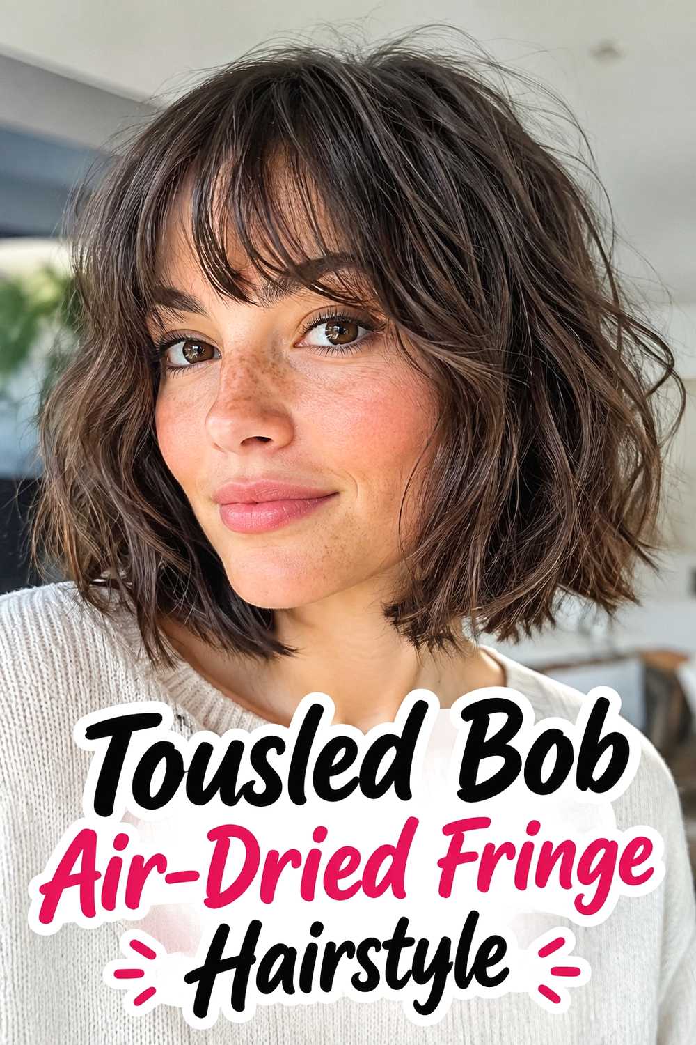 13. Tousled Bob Air Dried Fringe Hairstyle